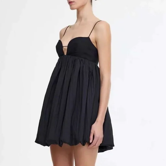 NEW Acler Palermo Sleeveless Sweetheart Bubble-Hem Taffeta Mini Dress - Black - Picture 12 of 14